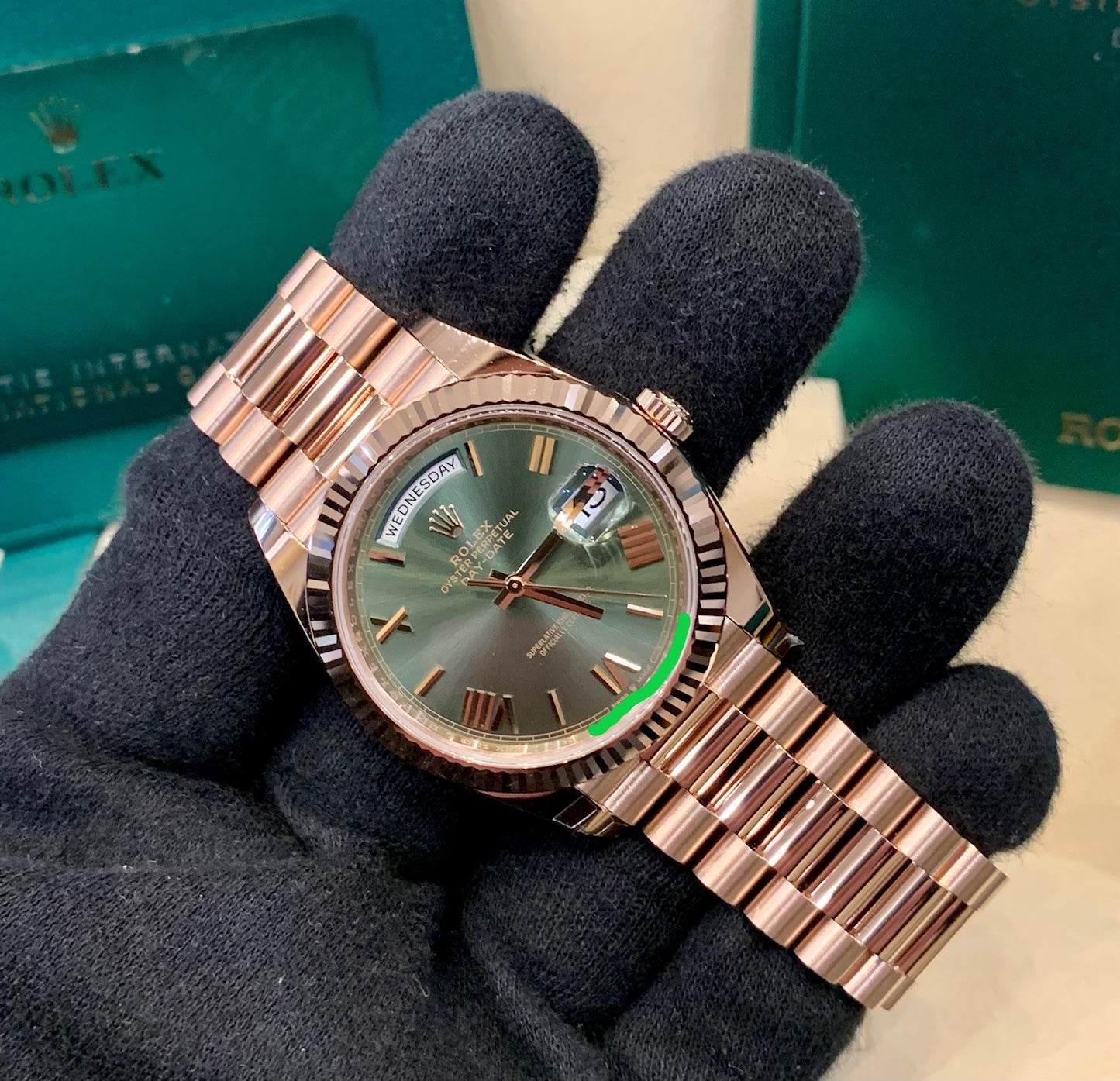 Rolex Day-Date 40mm 228235 Olive Green Dial 2020 like new