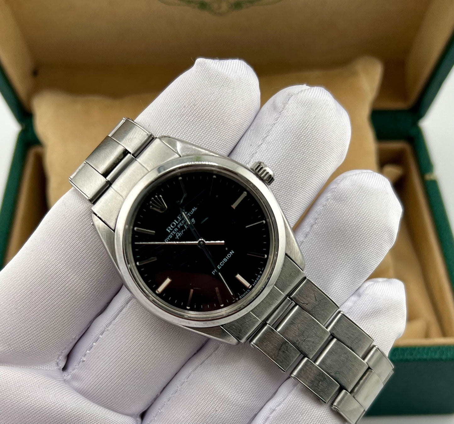 Rolex Air-King 5500 34mm plexy 1980 only watch black dial