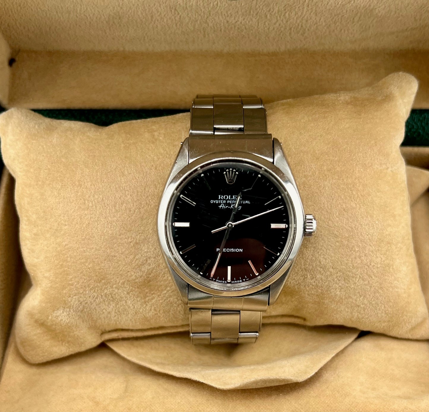 Rolex Air-King 5500 34mm plexy 1980 only watch black dial