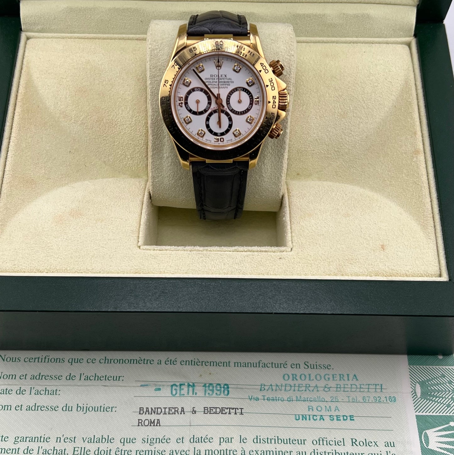 Rolex Daytona 16518 Zenith 1998 White Dial Diamond Index