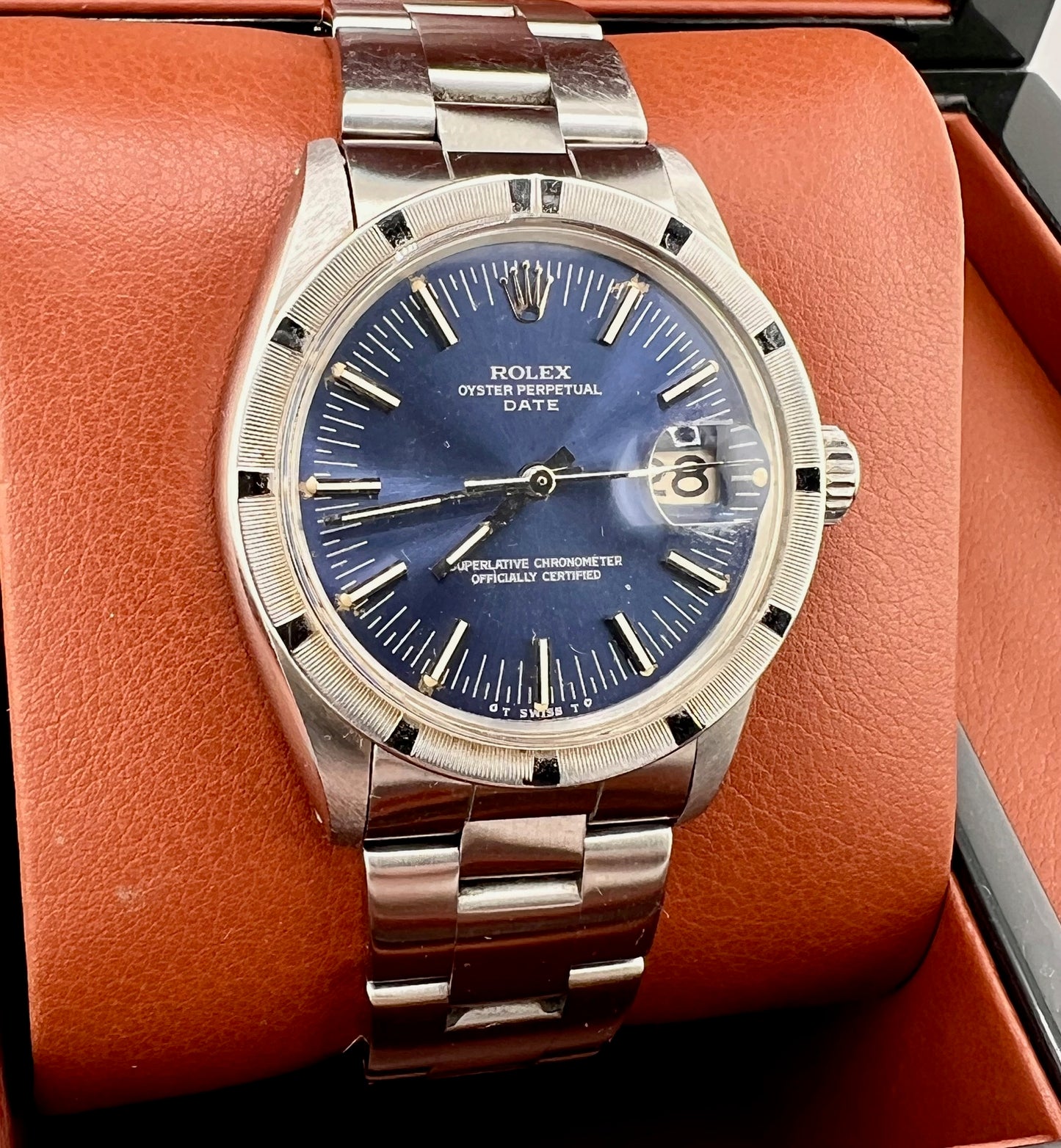 Rolex Oyster Perpetual Date 1501 Blue Radial Dial 1968 only watch oyster