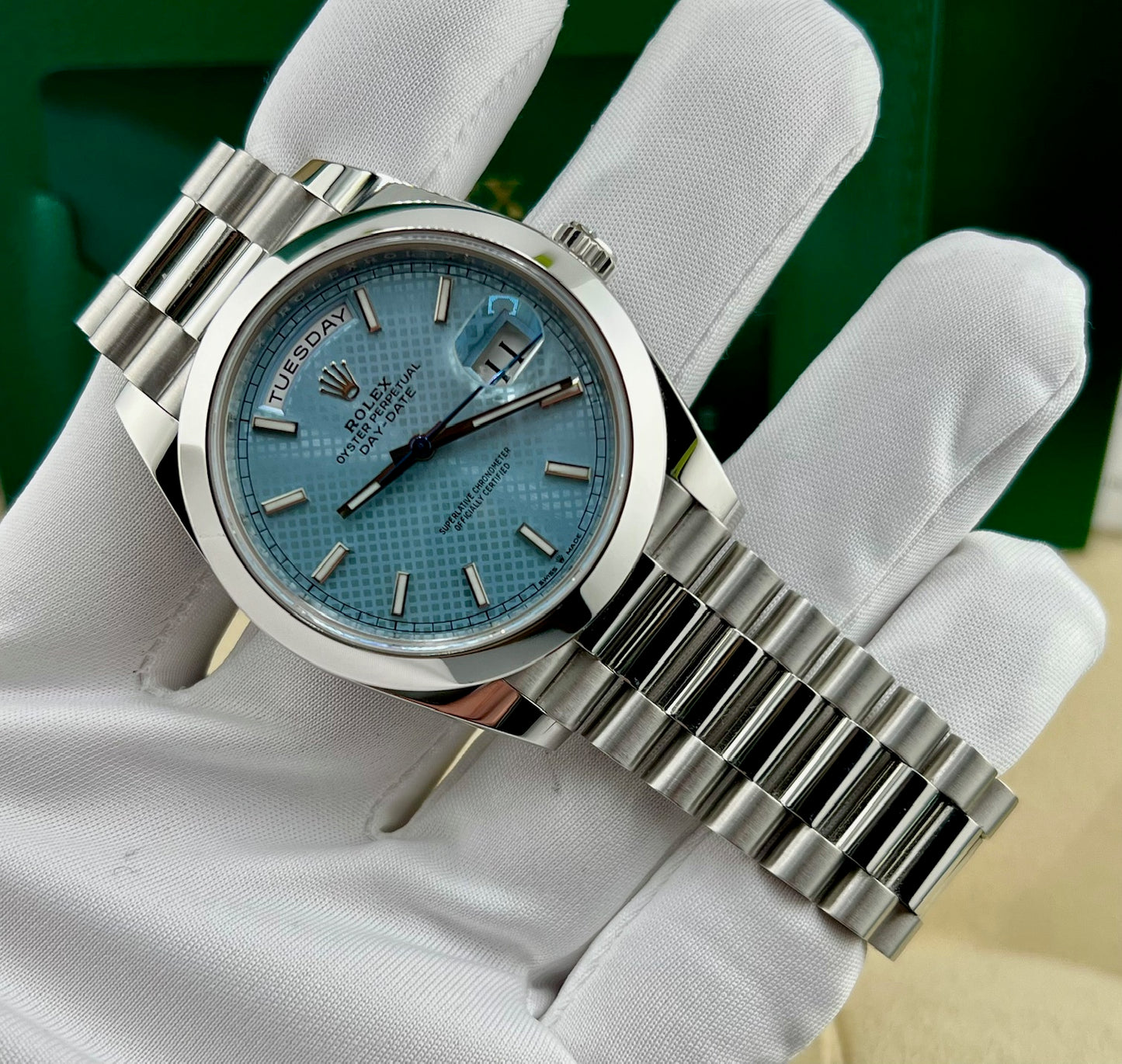 Rolex Day-Date 40mm 228206 Platinum Ice Blue Motif Dial 2022 new