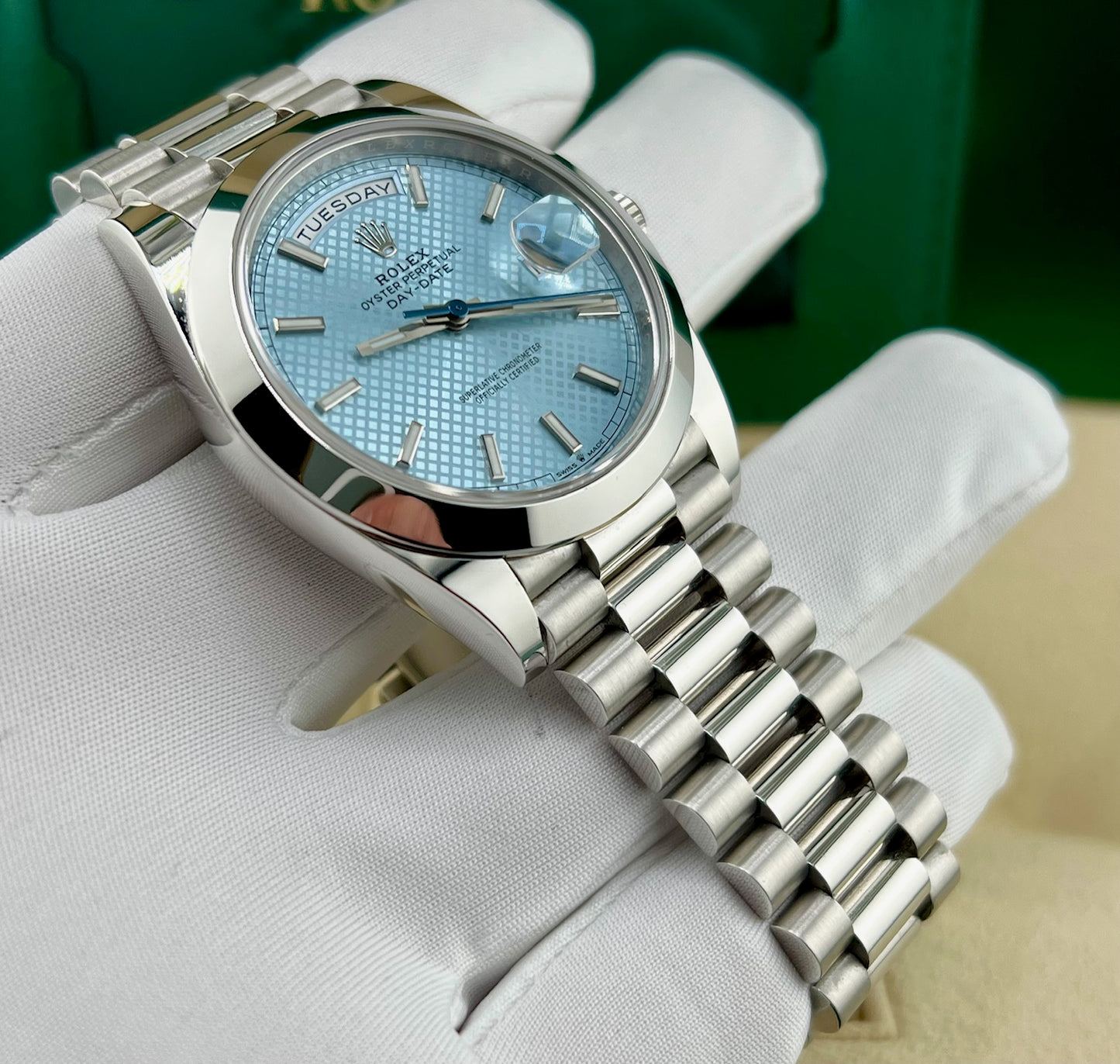 Rolex Day-Date 40mm 228206 Platinum Ice Blue Motif Dial 2022 new