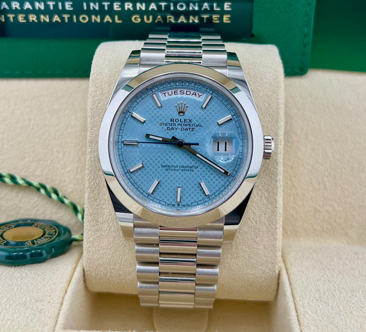 Rolex Day-Date 40mm 228206 Platinum Ice Blue Motif Dial 2022 new