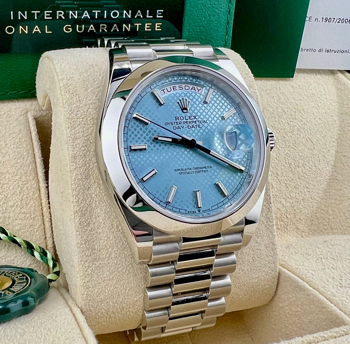Rolex Day-Date 40mm 228206 Platinum Ice Blue Motif Dial 2022 new