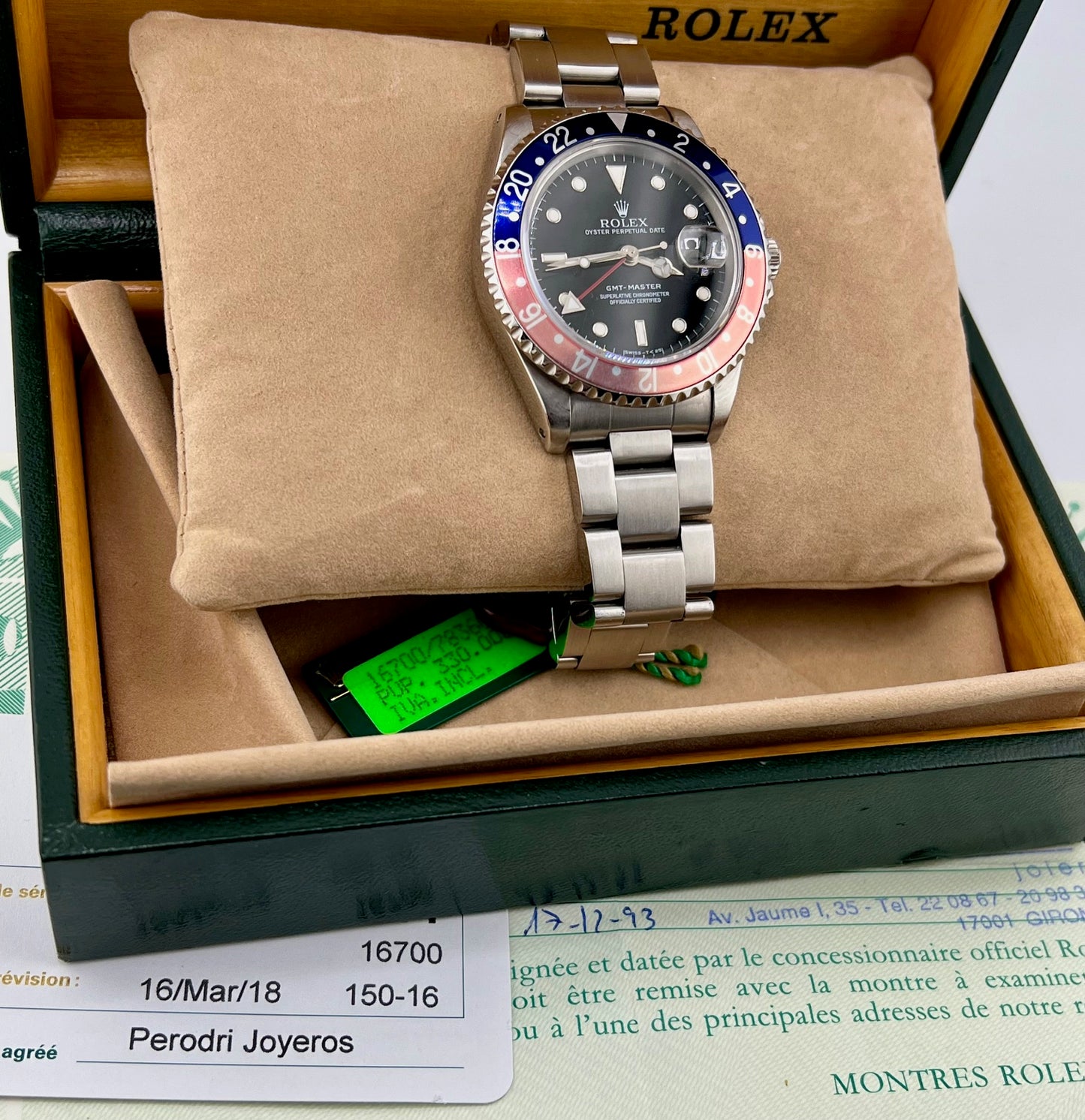 Rolex GMT-Master I 16700 ''Pepsi'' 1993 + Service 2018 full set