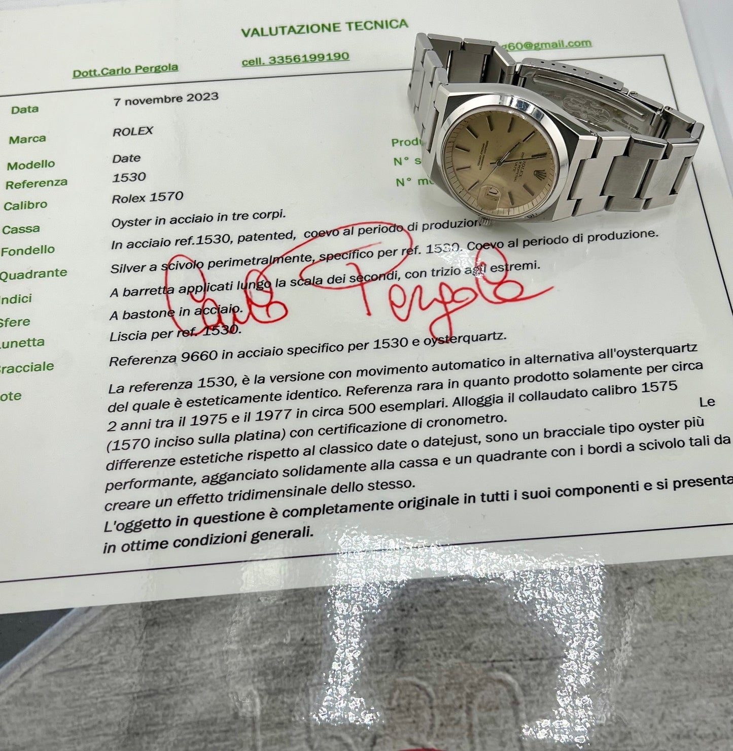 Rolex Oyster Perpetual Date 1530 1975 perizia
