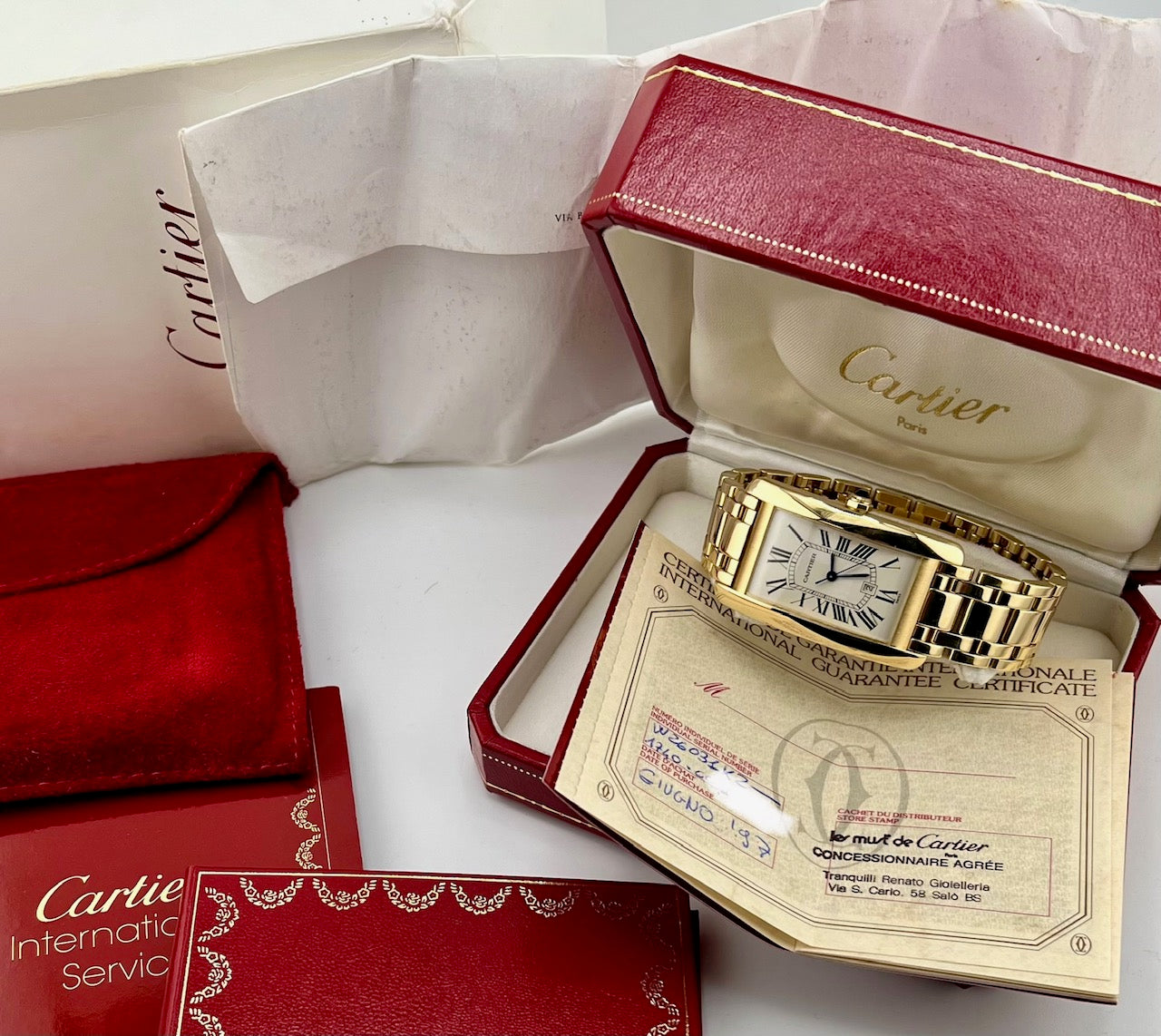 Cartier Tank Americaine automatic large W26031K2 Full Set 1997 yellow gold