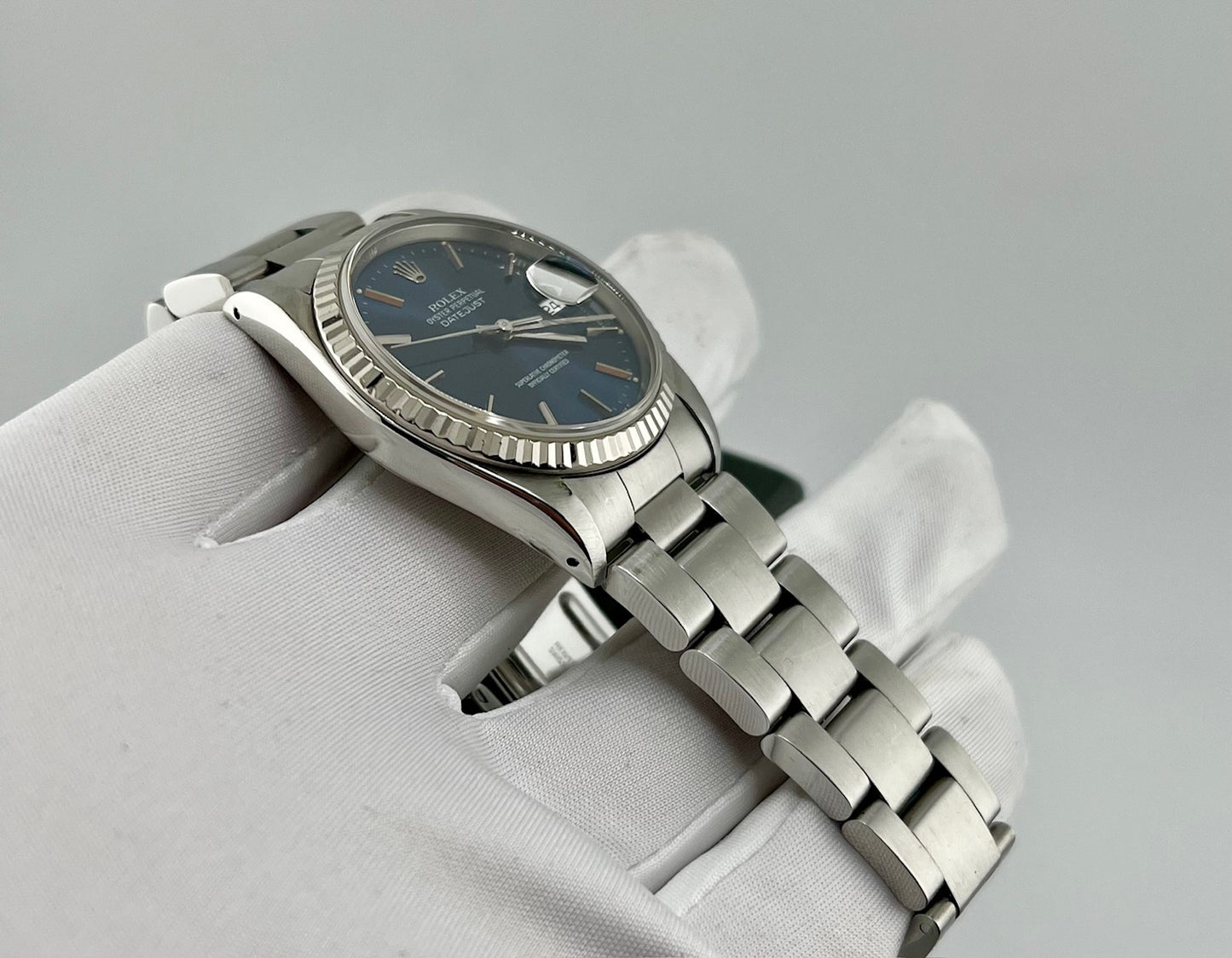 Rolex Datejust 36 Bleu Dial 1990 Paper Rolex No Box Oyster