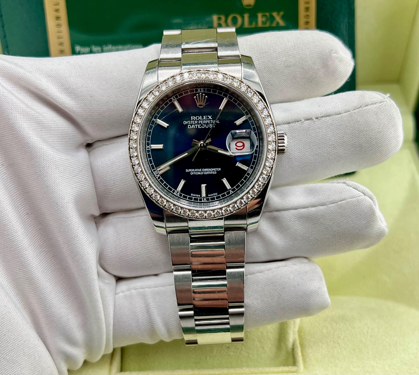 Rolex Datejust 36mm 116244 Factory Diamond Bezel Box&Paper 2014 Blue Dial