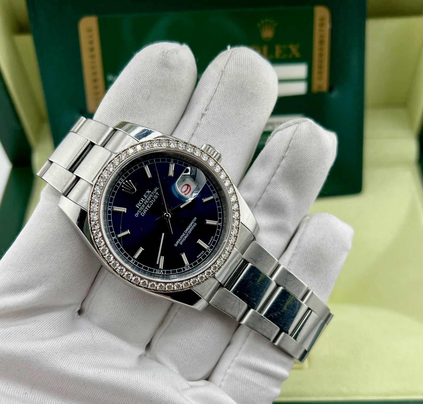 Rolex Datejust 36mm 116244 Factory Diamond Bezel Box&Paper 2014 Blue Dial