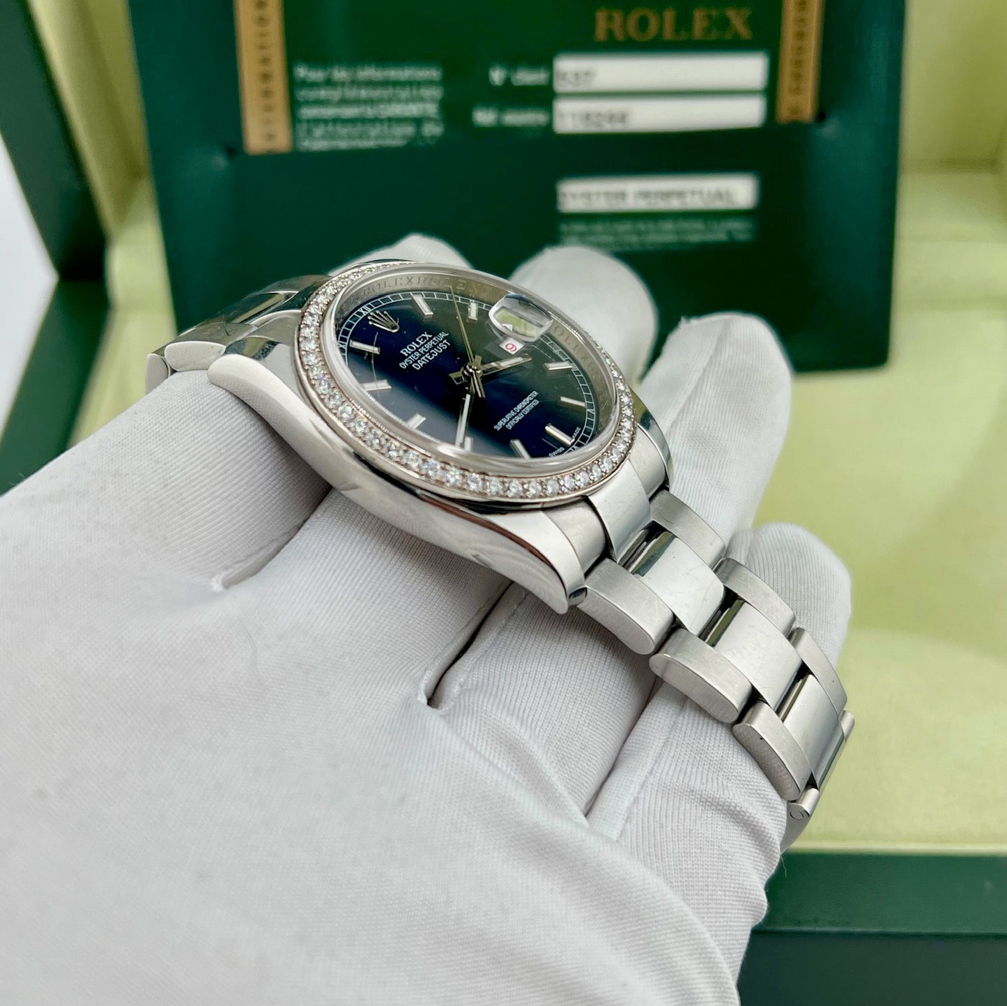 Rolex Datejust 36mm 116244 Factory Diamond Bezel Box&Paper 2014 Blue Dial