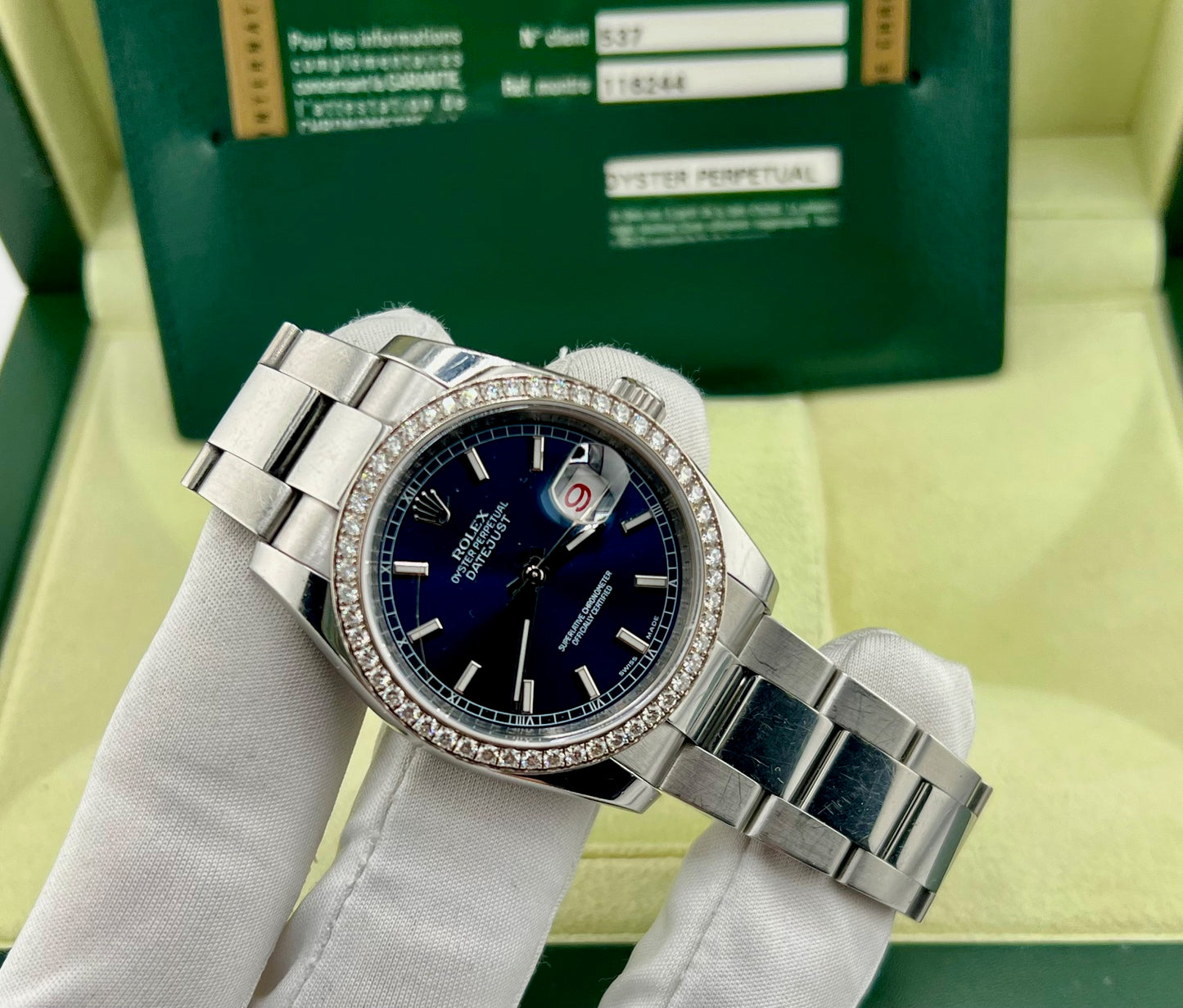 Rolex Datejust 36mm 116244 Factory Diamond Bezel Box&Paper 2014 Blue Dial
