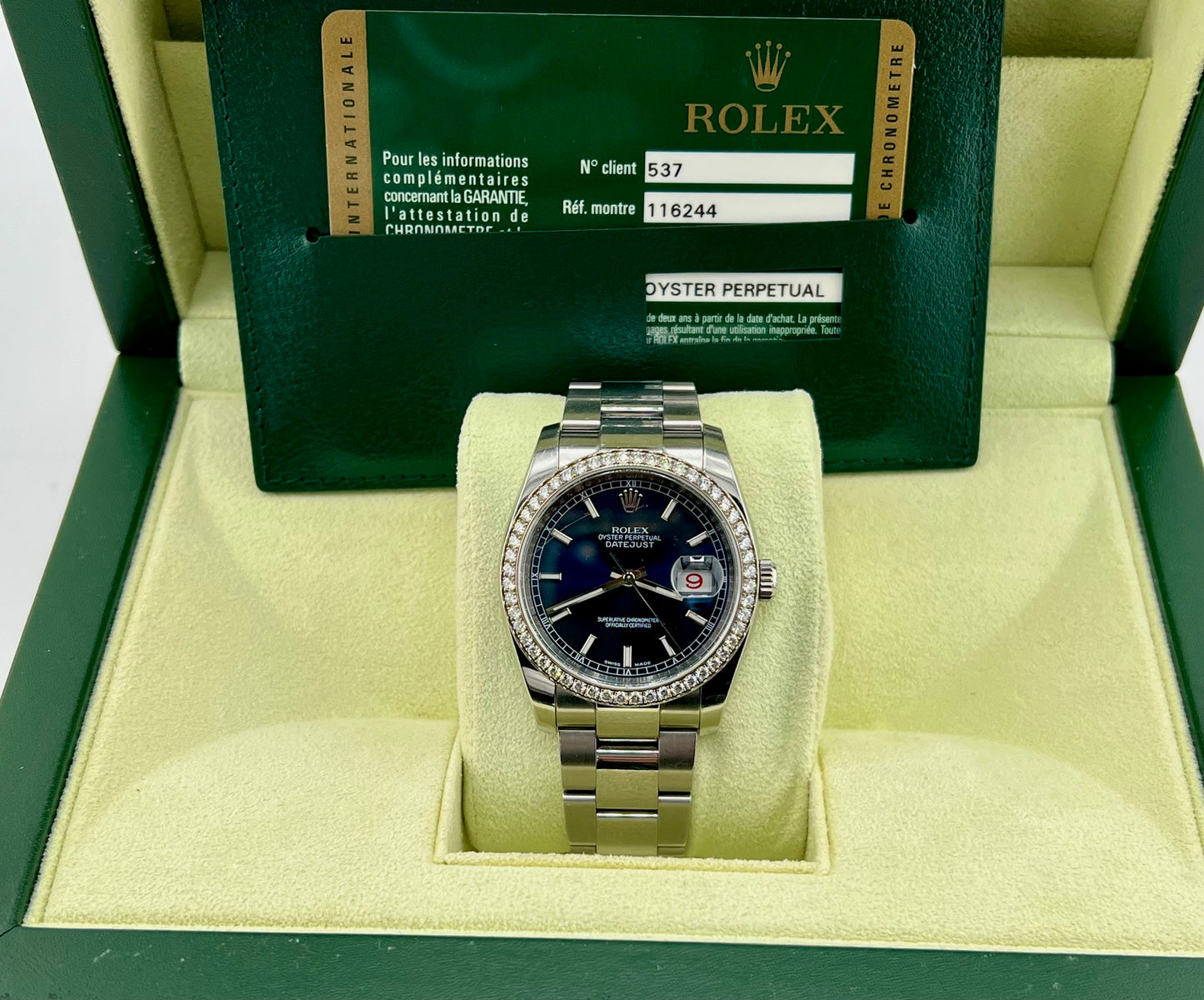 Rolex Datejust 36mm 116244 Factory Diamond Bezel Box&Paper 2014 Blue Dial