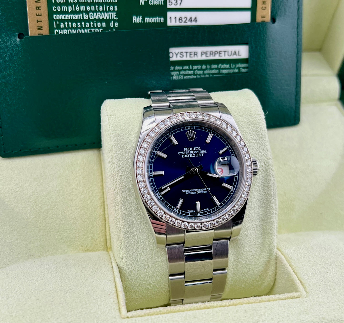 Rolex Datejust 36mm 116244 Factory Diamond Bezel Box&Paper 2014 Blue Dial