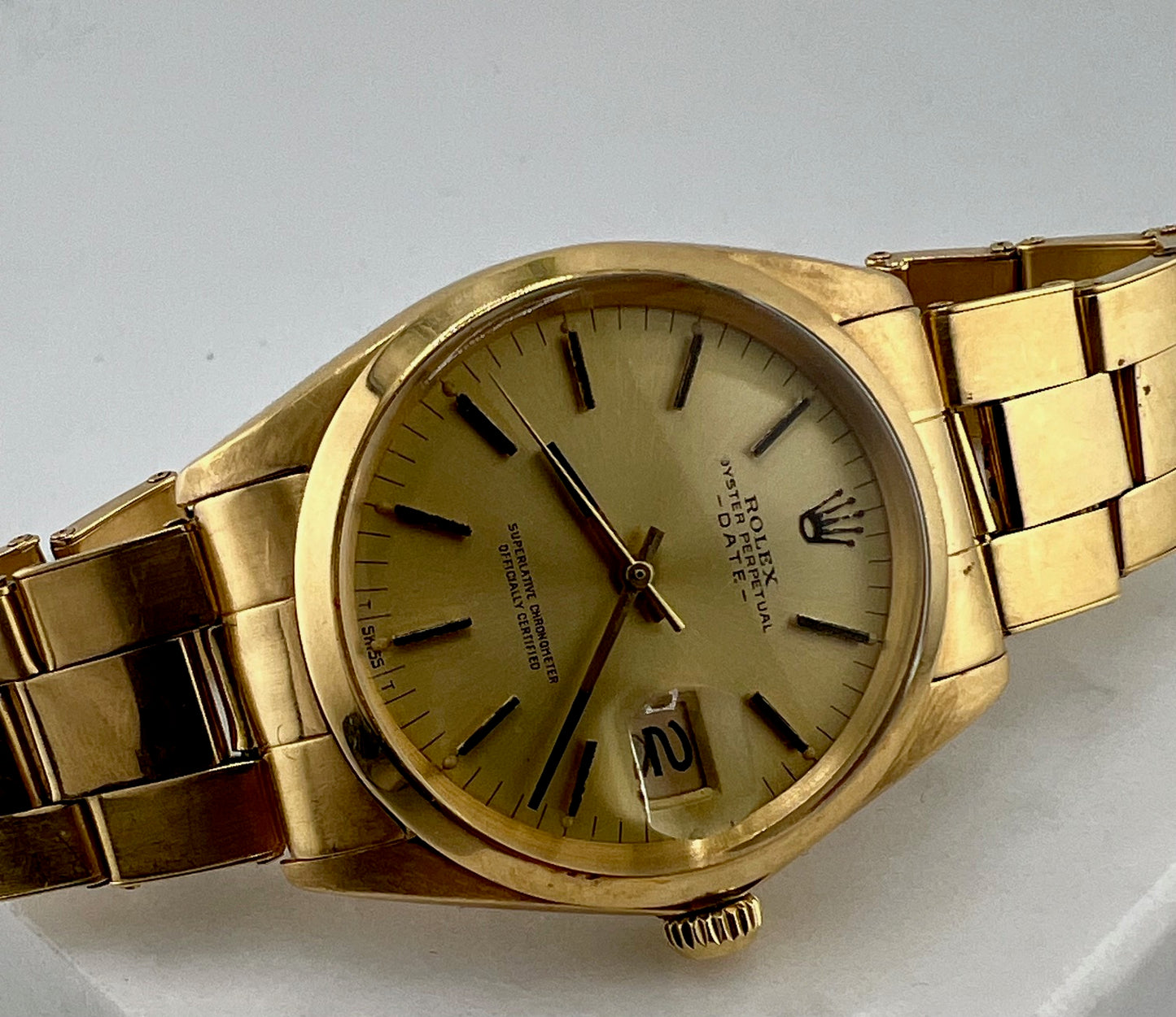 Rolex Oyster Perpetual Date 34mm 1500 Yellow Gold Plexy 1966 only watch