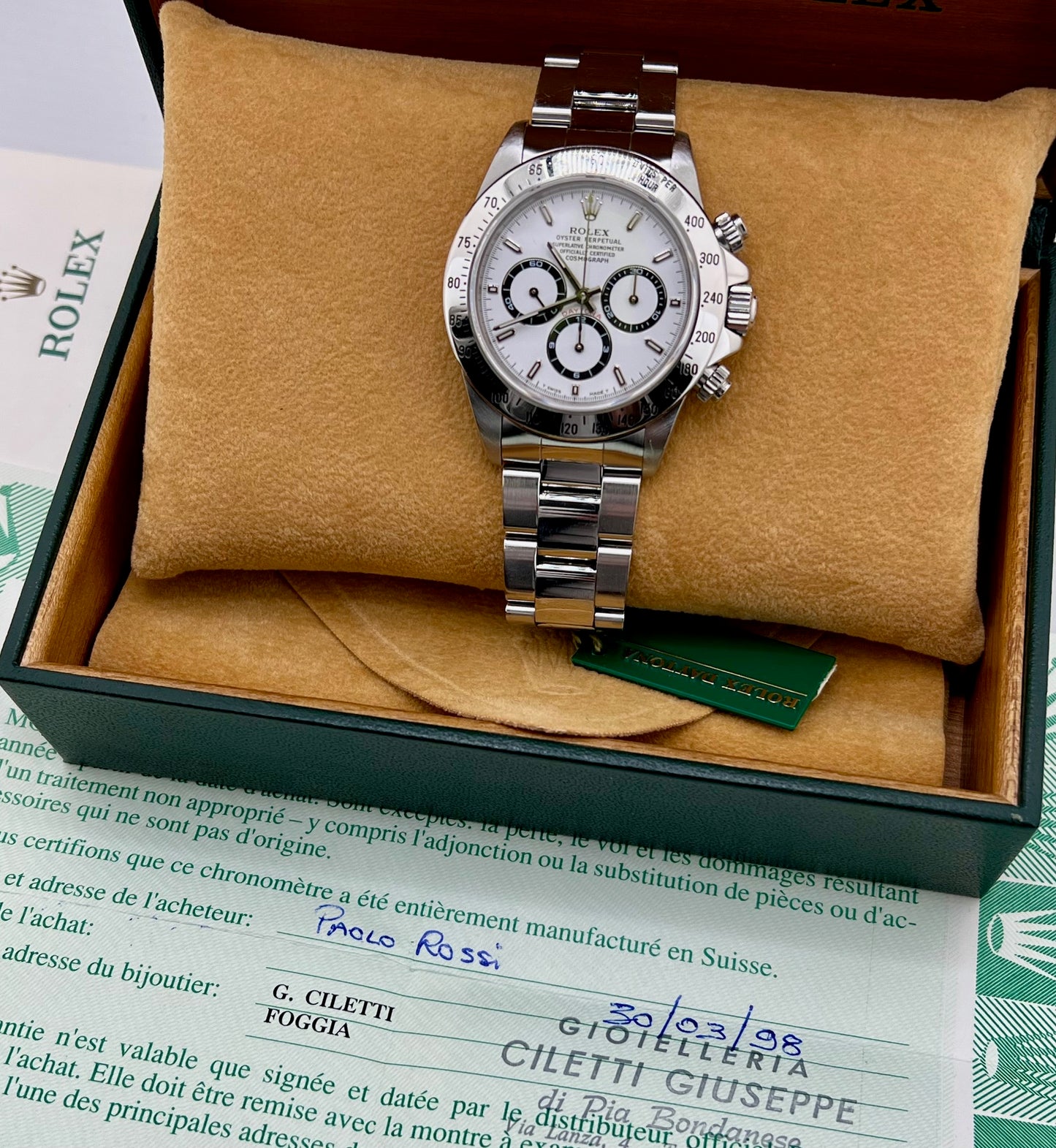 Rolex Daytona 16520 Zenith White Dial Full Set 1998 Ita