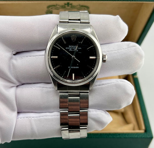 Rolex Air-King 5500 34mm plexy 1980 only watch black dial