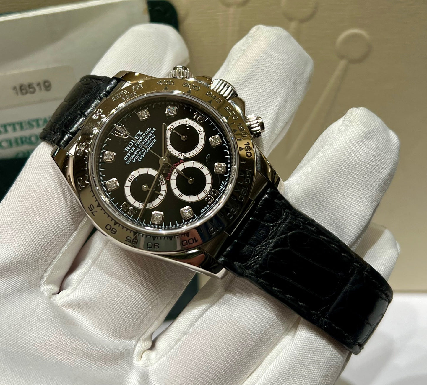 Rolex Daytona 16519 Zenith Ser. A Full Set Black Dial Diamond Index