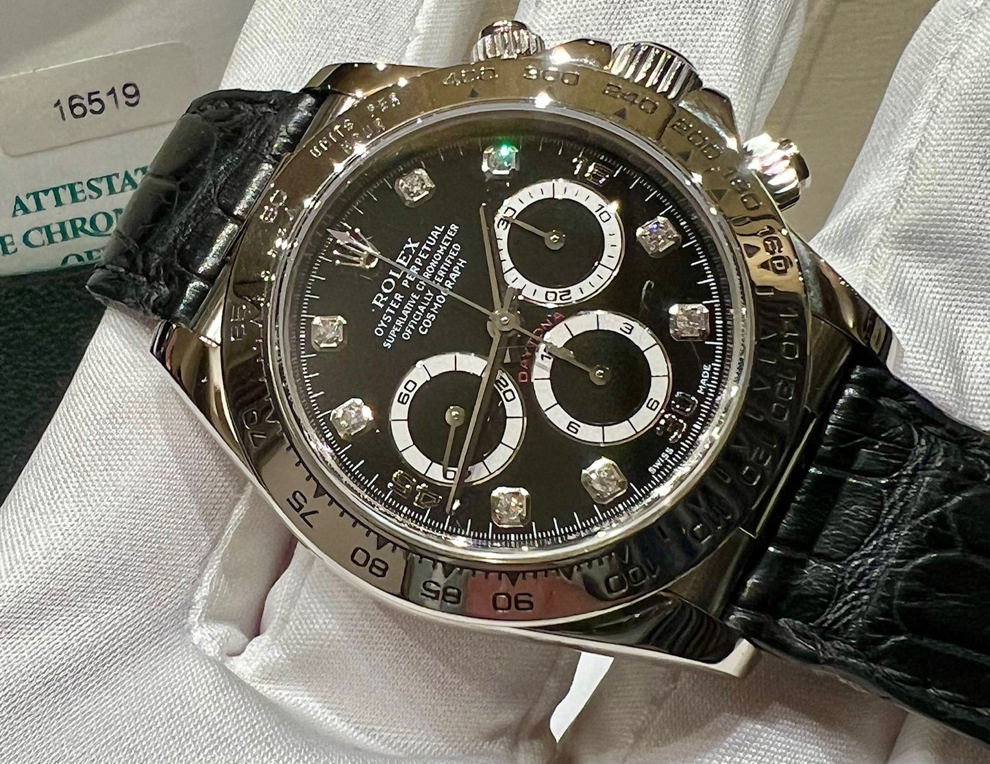 Rolex Daytona 16519 Zenith Ser. A Full Set Black Dial Diamond Index