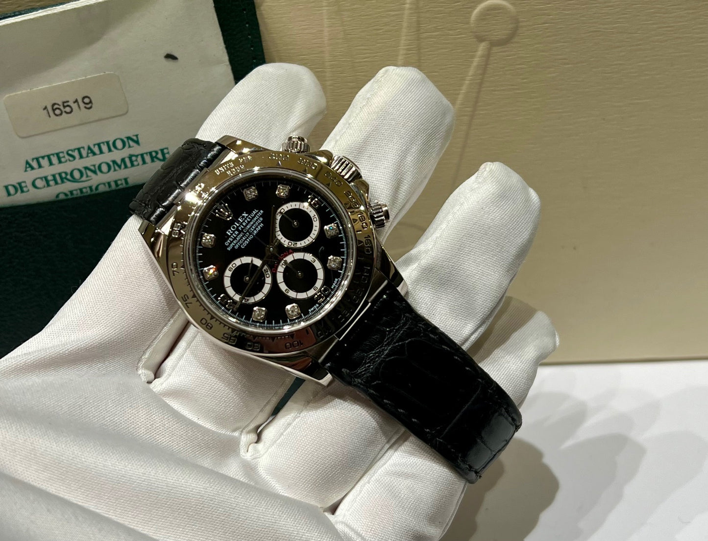 Rolex Daytona 16519 Zenith Ser. A Full Set Black Dial Diamond Index