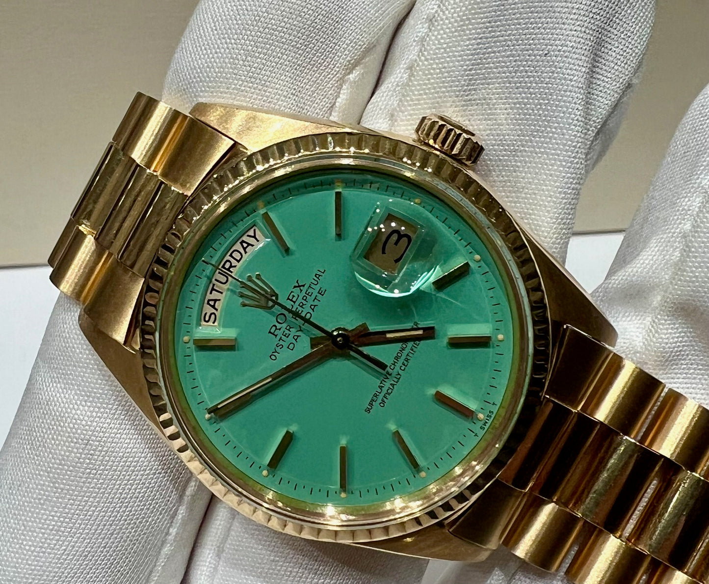 Rolex Day-Date 36mm Green Acquamarina Dial 1972 Box&Paper