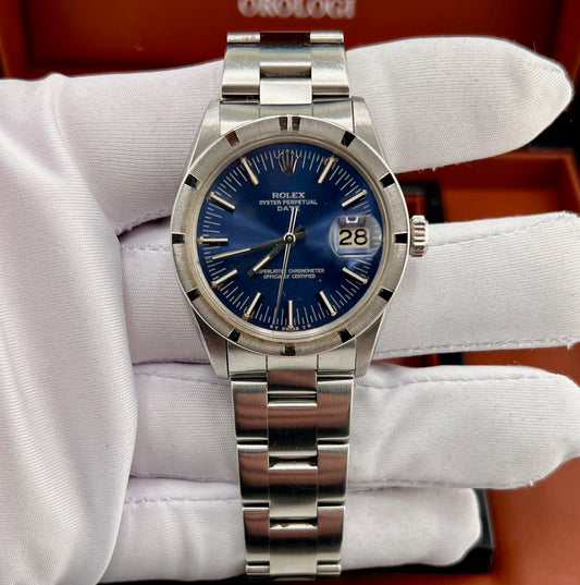 Rolex Oyster Perpetual Date 1501 Blue Radial Dial 1968 only watch oyster