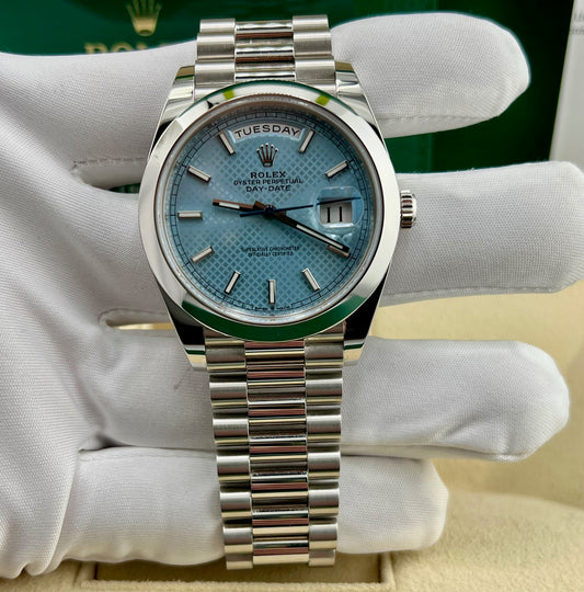 Rolex Day-Date 40mm 228206 Platinum Ice Blue Motif Dial 2022 new