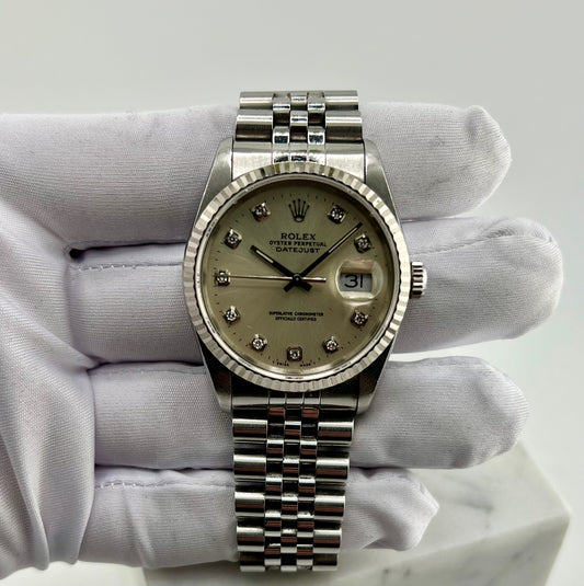 Rolex Datejust 36mm 16234 Silver Dial Diamond Index jubilèe 1991