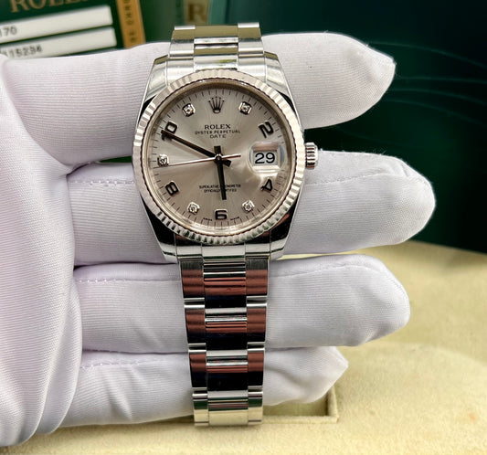 Rolex Oyster Perpetual Date 115234 Diamond Index full set 2014 Ita 34mm