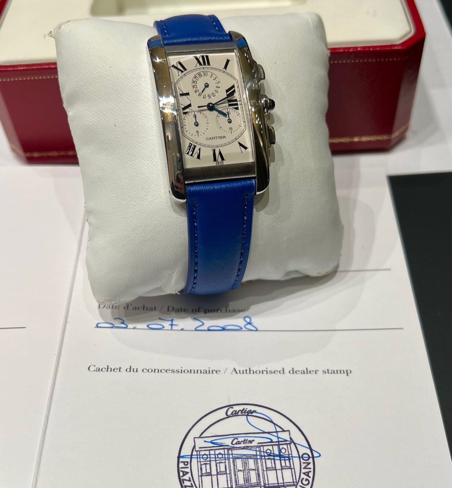 Cartier Tank Americaine Chronograph 2312 Full Set 2008 White Gold