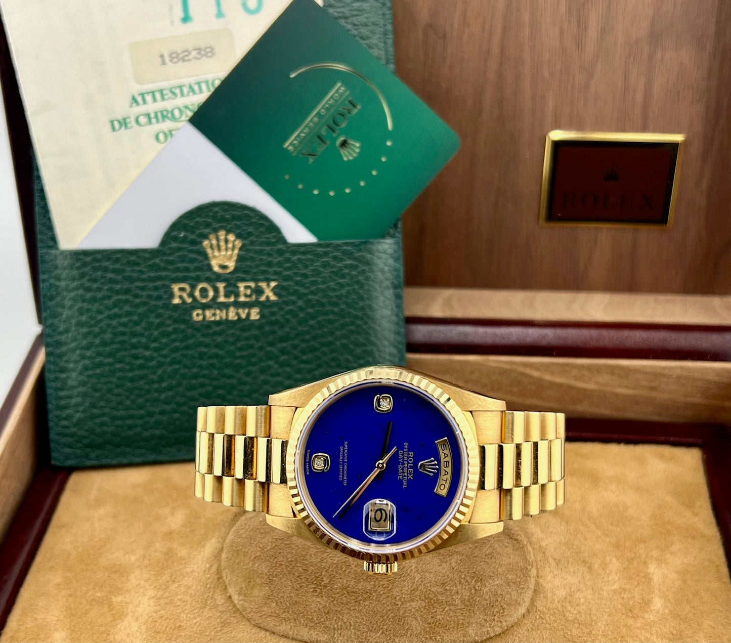Rolex Day-Date 36mm 18238 Lapislazuli Dial 1990 Box&Paper