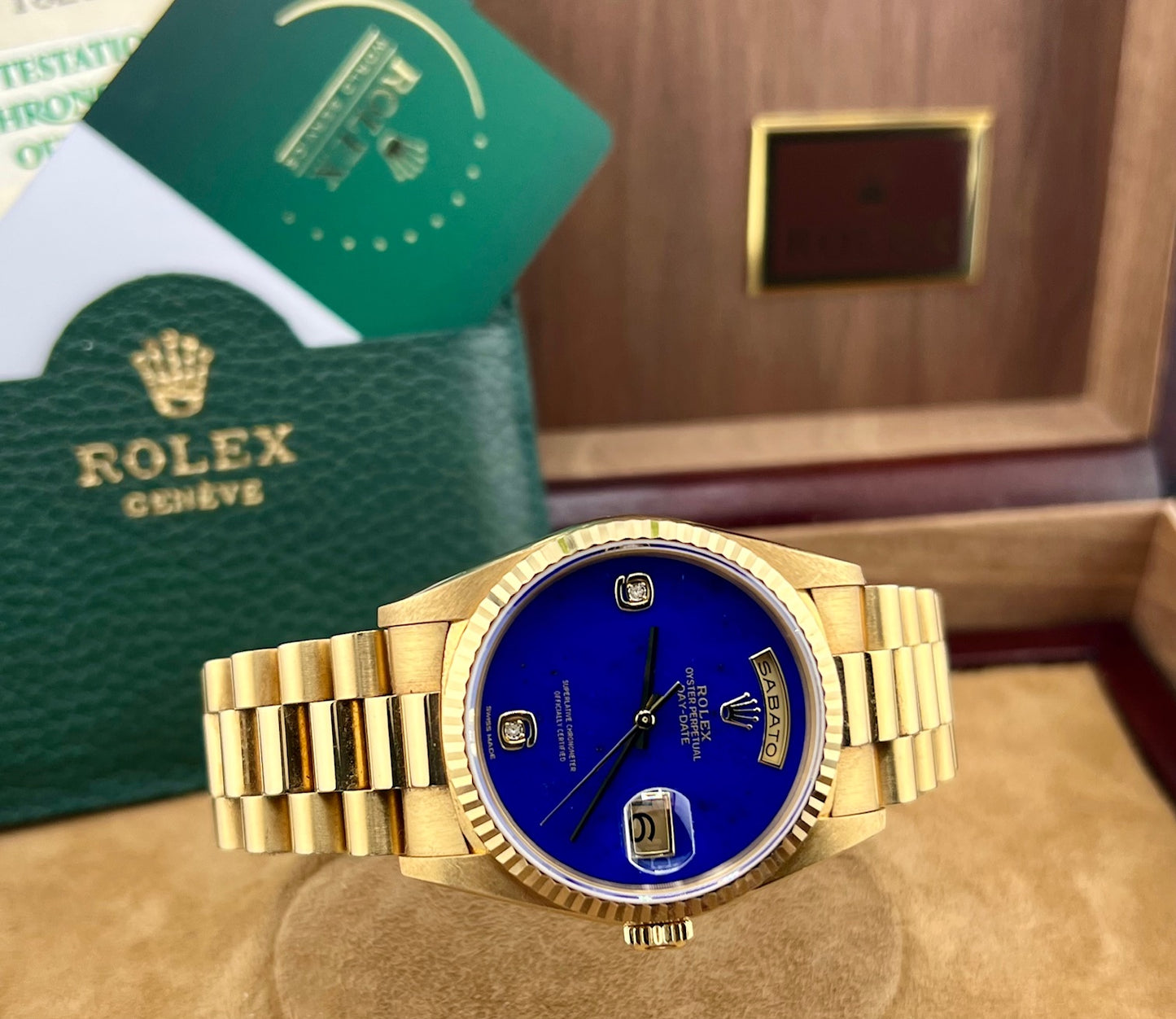 Rolex Day-Date 36mm 18238 Lapislazuli Dial 1990 Box&Paper