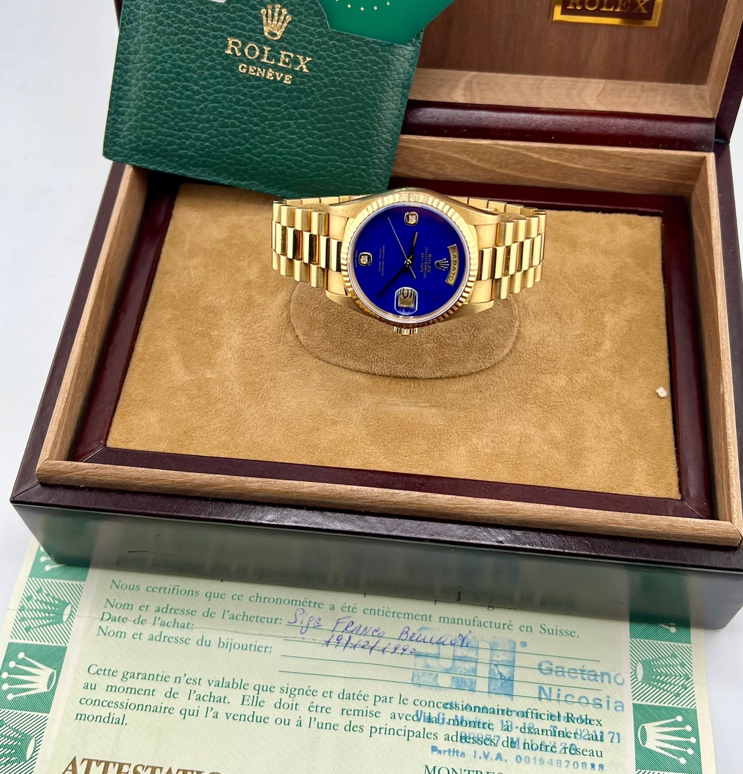 Rolex Day-Date 36mm 18238 Lapislazuli Dial 1990 Box&Paper