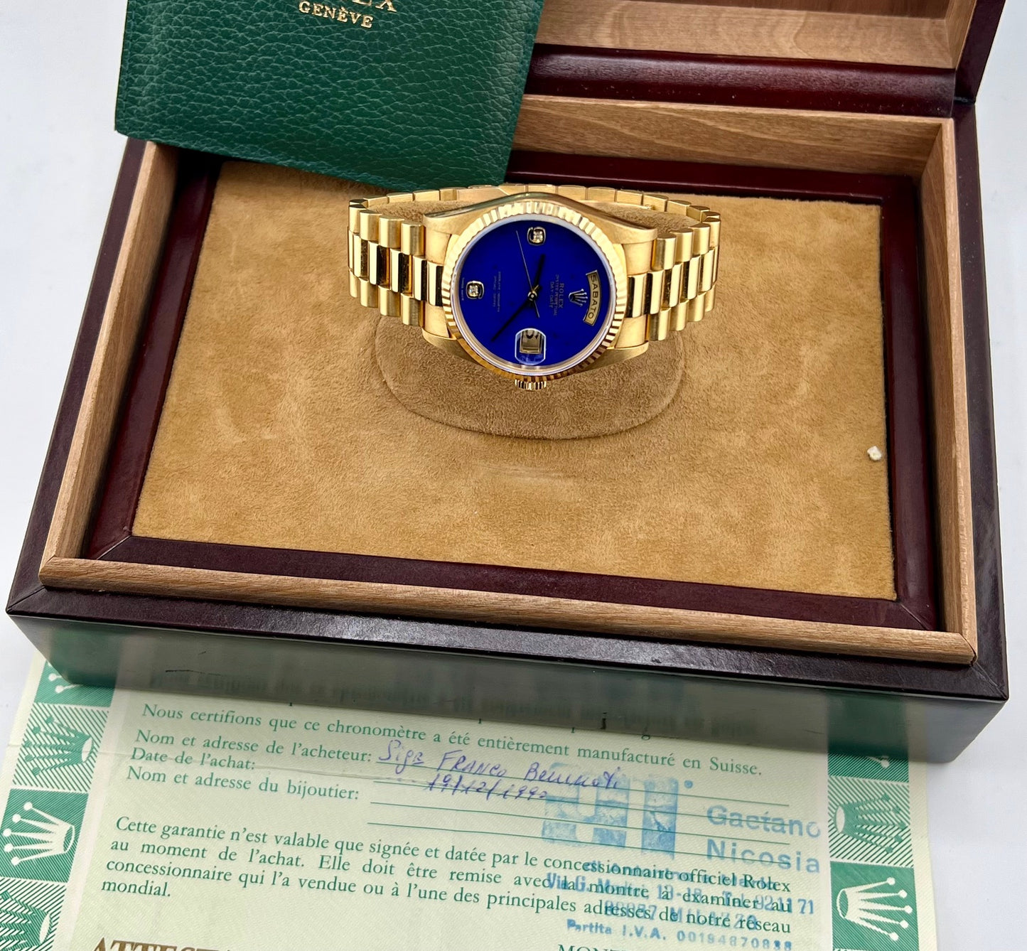 Rolex Day-Date 36mm 18238 Lapislazuli Dial 1990 Box&Paper