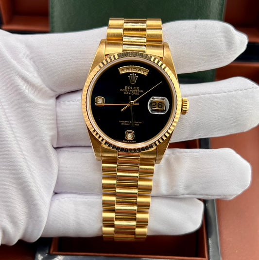 Rolex Day-Date "President" 18238 Black Dial Onyx diamond index 1994 no box rolex