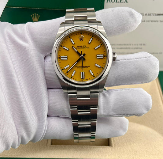 Rolex Oyster Perpetual 41mm 124300 ''Yellow'' Dial 2021 like new