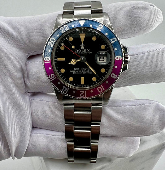 Rolex GMT-Master 1675 Gilt Dial 1967 ''Fucsia Bezel'' only watch solo orologio