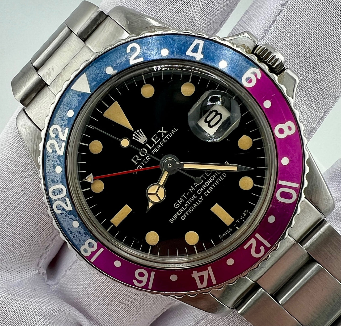 Rolex GMT-Master 1675 Gilt Dial 1967 ''Fucsia Bezel'' only watch solo orologio