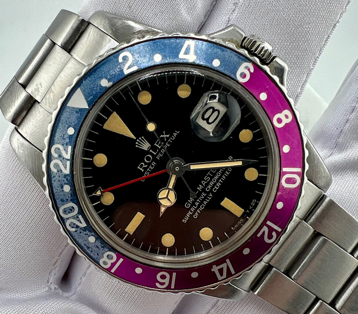 Rolex GMT-Master 1675 Gilt Dial 1967 ''Fucsia Bezel'' only watch solo orologio