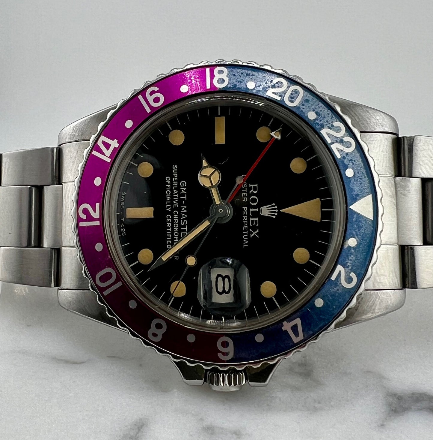Rolex GMT-Master 1675 Gilt Dial 1967 ''Fucsia Bezel'' only watch solo orologio
