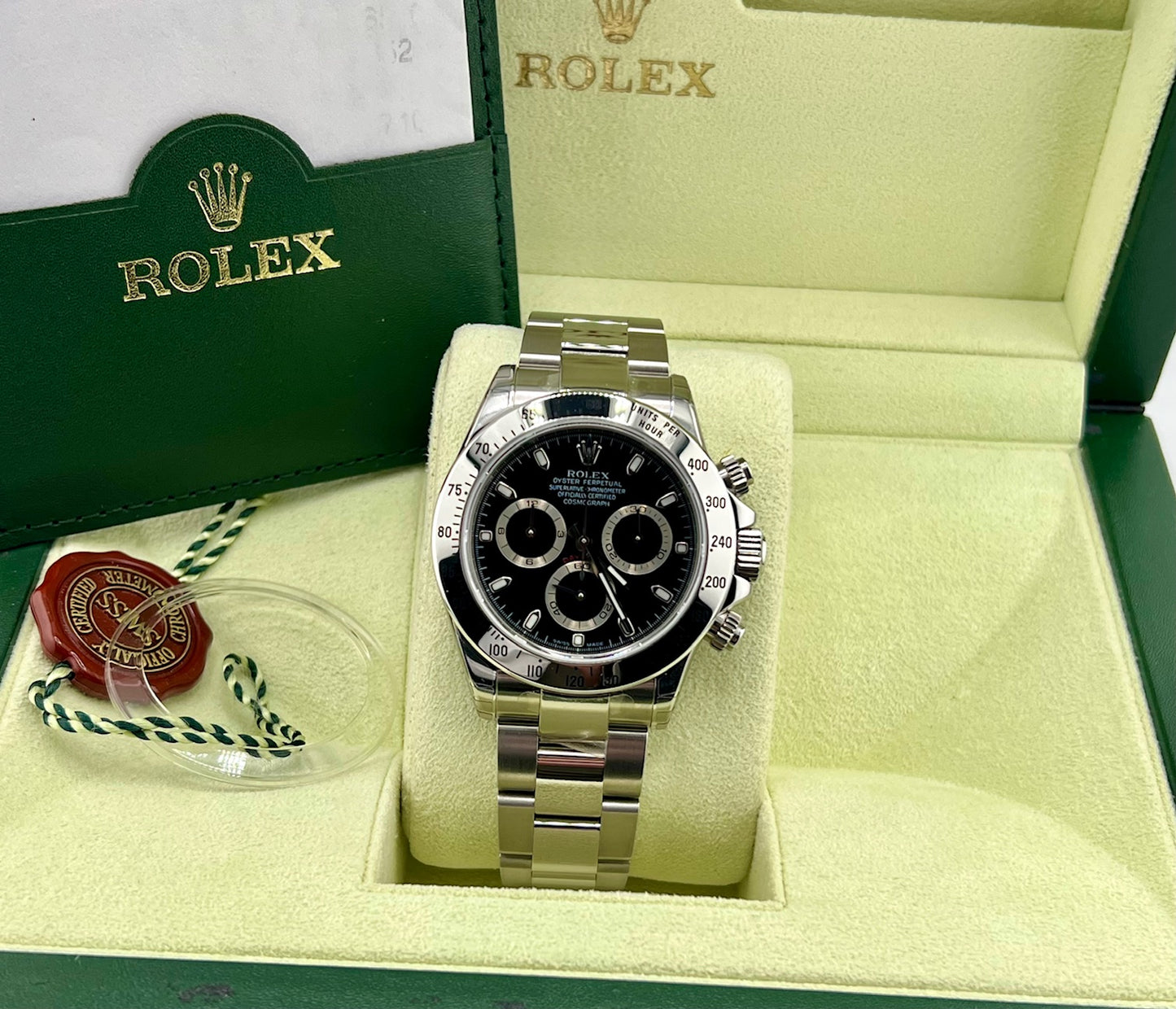 Rolex Daytona 116520 Black Dial 2006 NOS Full Set Full Stickers Ita