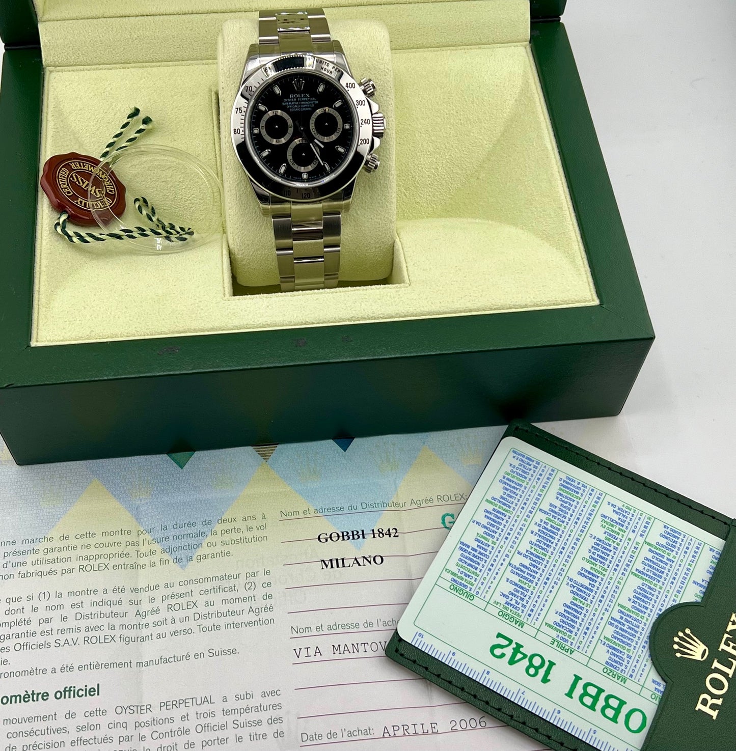 Rolex Daytona 116520 Black Dial 2006 NOS Full Set Full Stickers Ita