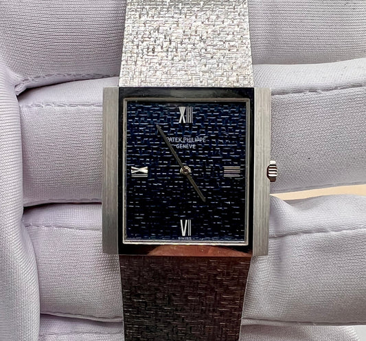 Patek Philippe Gondolo 3571 White Gold Blue Linen Dial guilloché 26x26mm no paper Patek