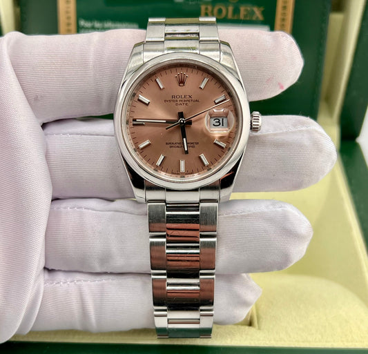 Rolex Oyster Perpetual Date 115200 Pink Dial 2008 34mm RRR