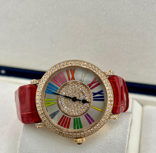 Franck Muller 8038 Master of Complications Damen Quarzuhr 750 Rotgold mit Brillant Besatz 38 mm
