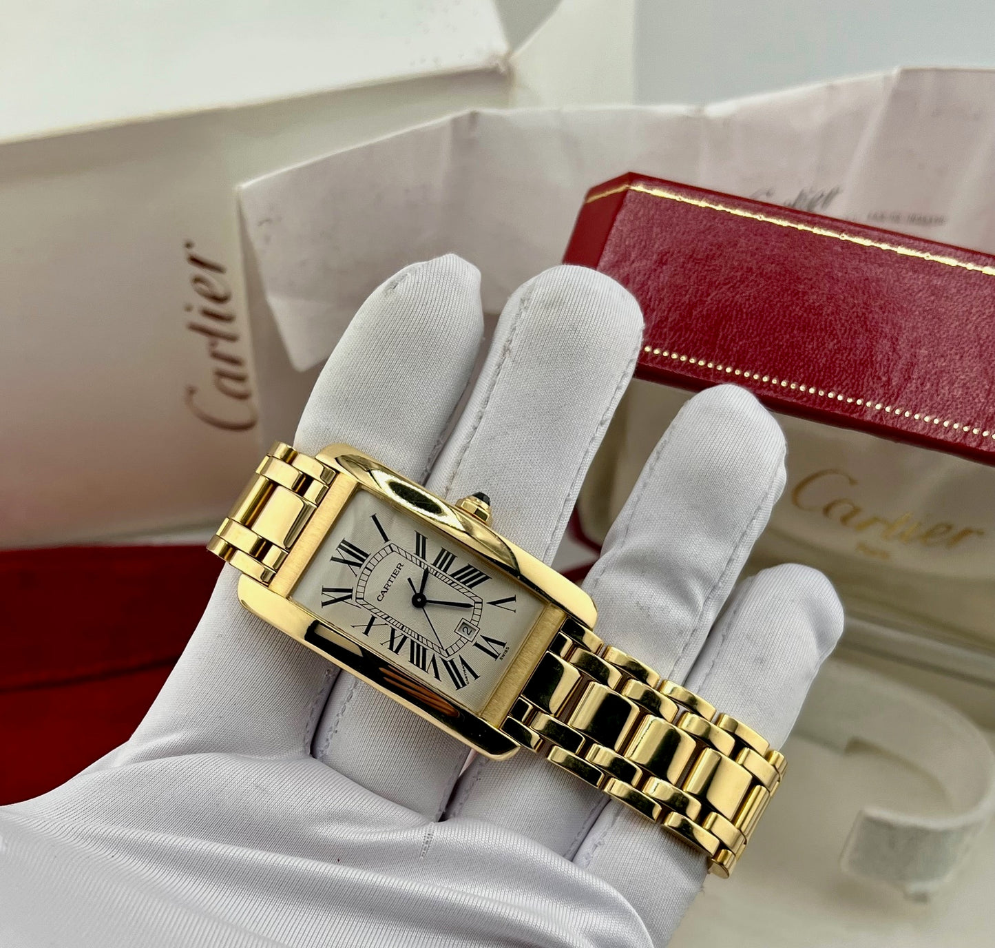 Cartier Tank Americaine automatic large W26031K2 Full Set 1997 yellow gold