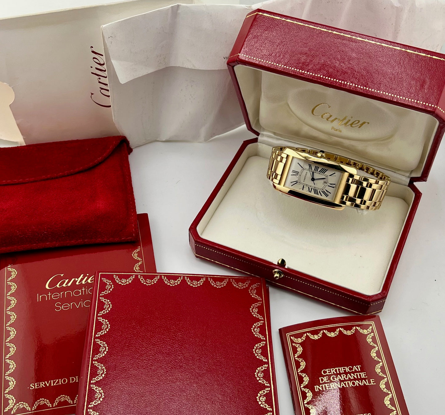 Cartier Tank Americaine automatic large W26031K2 Full Set 1997 yellow gold