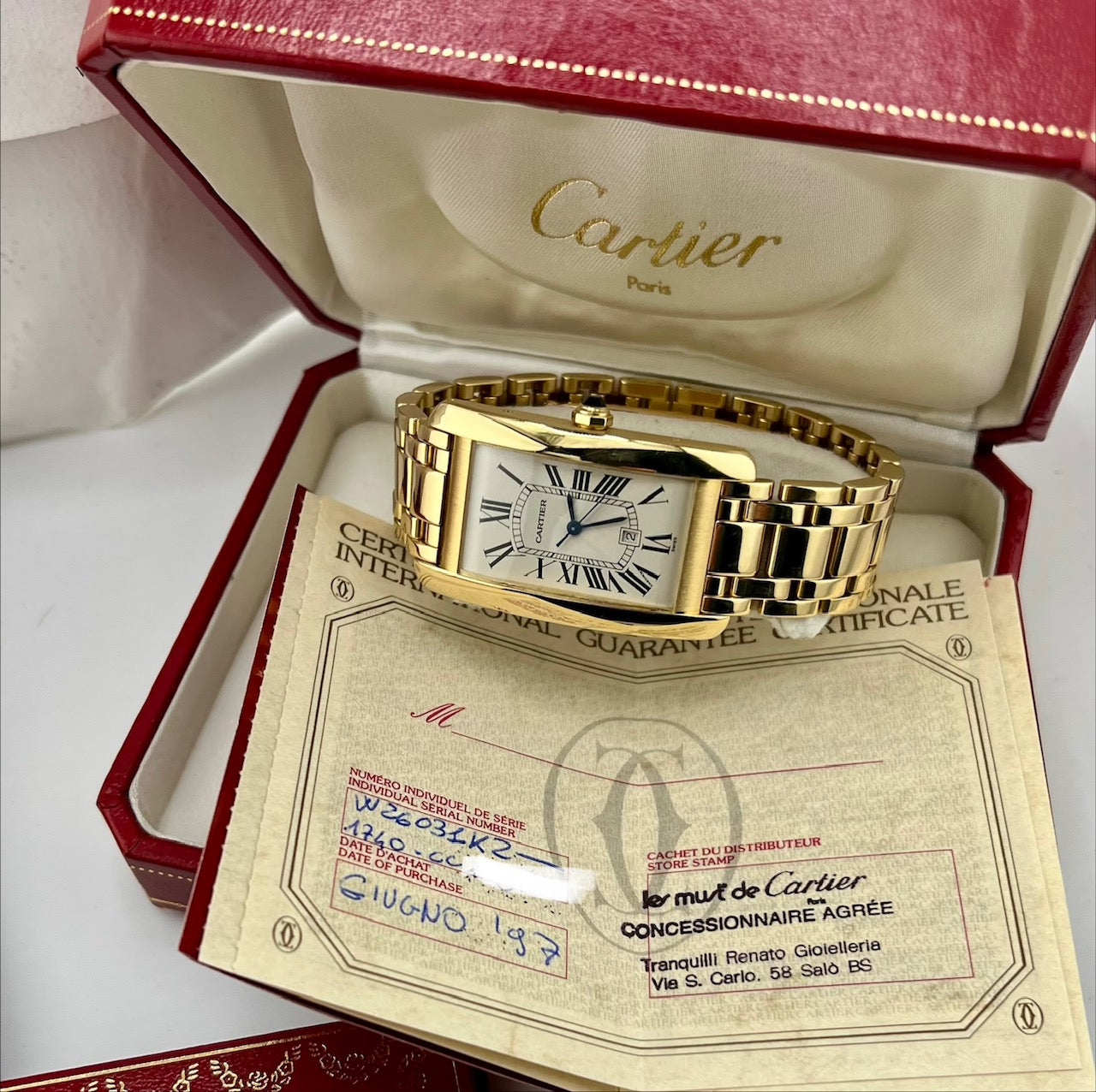 Cartier Tank Americaine automatic large W26031K2 Full Set 1997 yellow gold