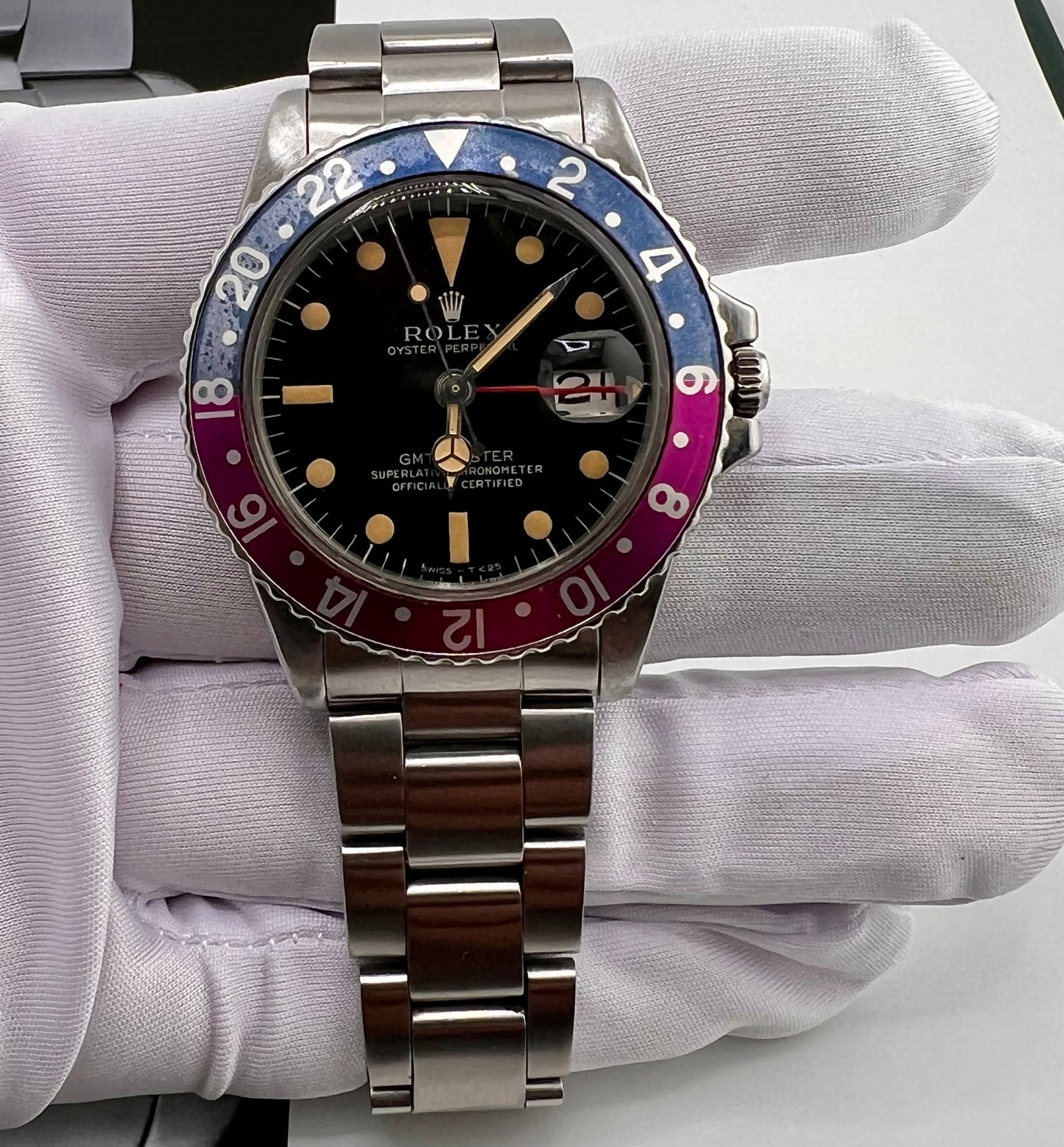 Rolex GMT-Master 1675 Gilt Dial 1967 ''Fucsia Bezel'' only watch solo orologio + Expertise